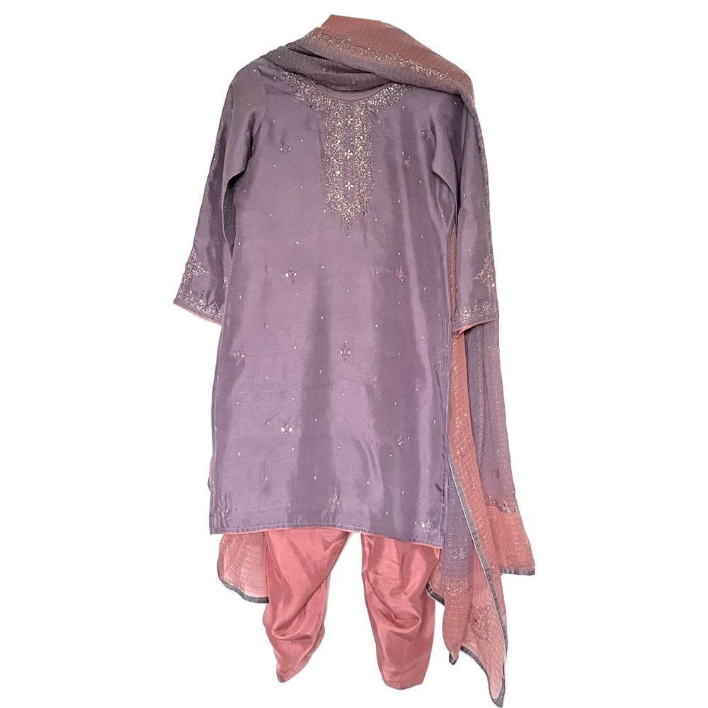 3 Piece Purple and Pink Shalwar Kameez with Dupatta